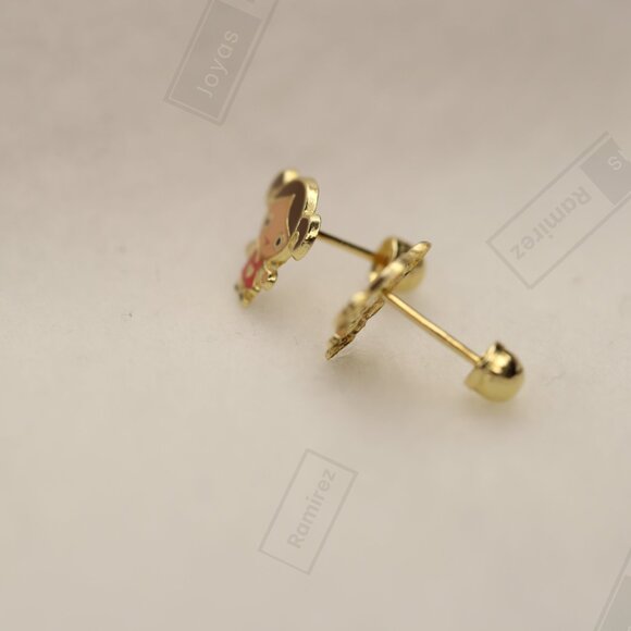 Enamel Girl Stud Earrings For Kids In Solid 14K Gold • Jewelry For Girls. - Picture 12 of 15